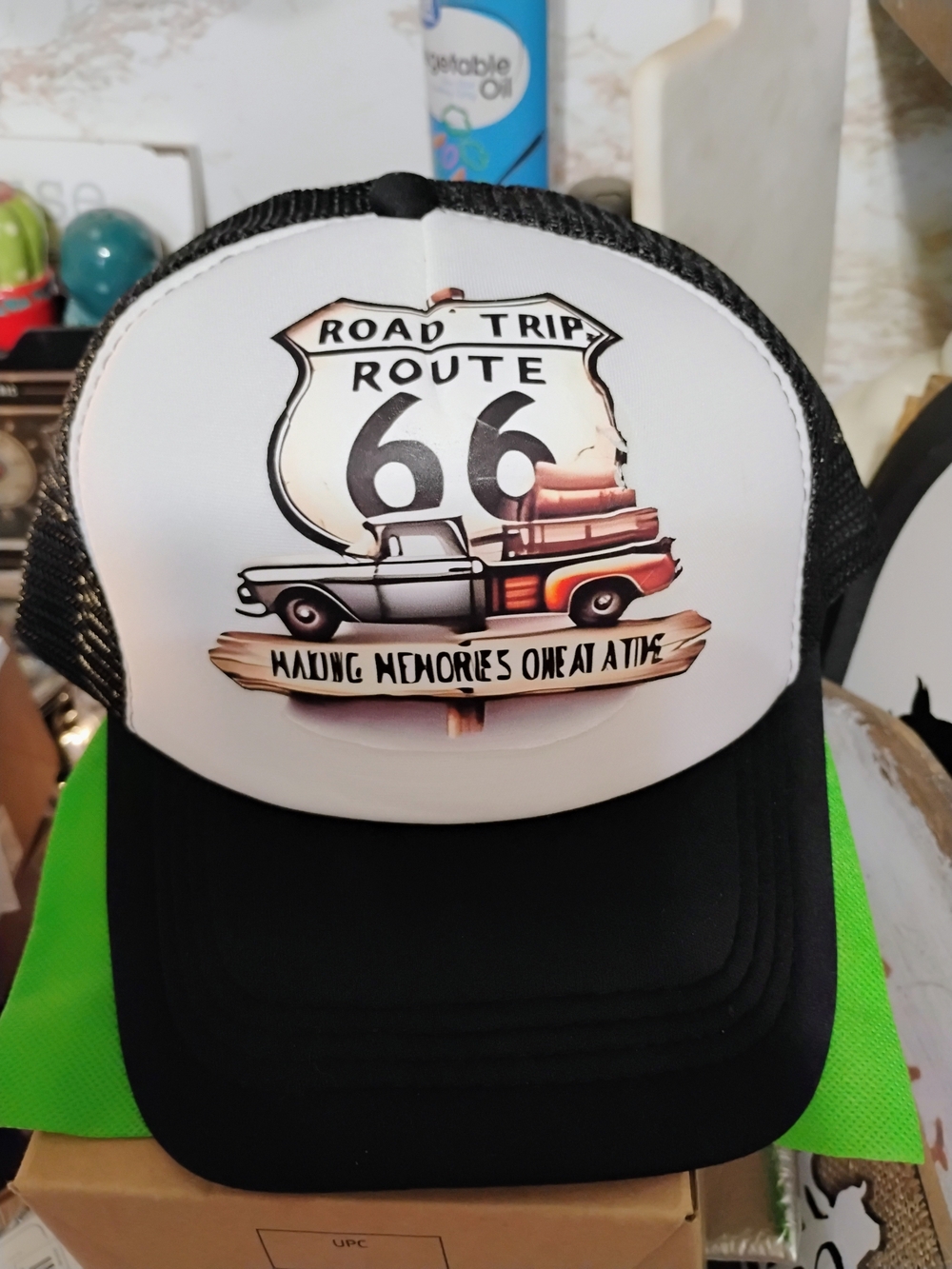 Route 66 Road Trip Trucker Hat - Black and White